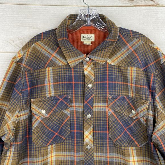 LL Bean Shirt Jacket Mens XL Plaid Canvas Flannel Lined Shacket Snap Pocket - Picture 2 of 12
